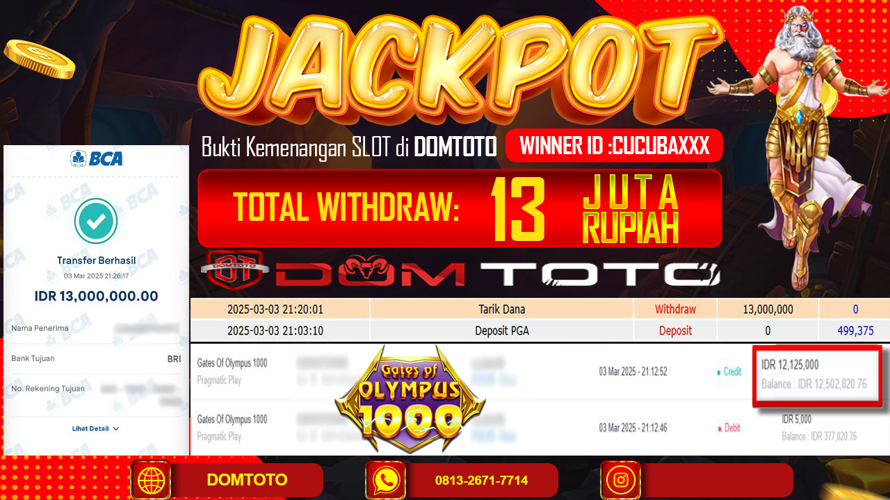 JACKPOT SLOT GATE OF OLYMPUS 1000 3 MARET 2025